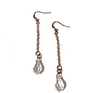 VINTAGE FACETED CRYSTAL GOLD-TONE DANGLE DROP HOOK 2.5" EARRINGS